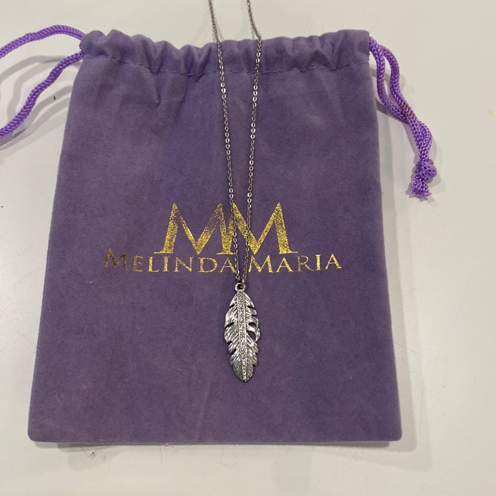 Melinda Maria silver feather necklace with Swarovski crystals